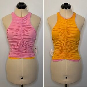 NWT Pilcro Anthropologie Pink/Orange Ruched Reversible Tank Top, Soft, Fitted, S